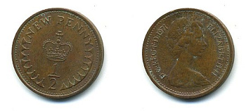 Великобритания 1/2 пенни 1971 Елизавета II (1952-2022) КМ 914, Spink 4239 бронза 4110-1615