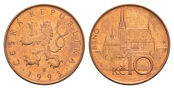 Чехия 10 крон 1993 KM 4 сталь плакированная медью aUNC 4633-722