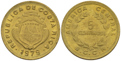 КОСТА-РИКА 5 СЕНТИМО 1979 g KM 184.3а латунь 66-544