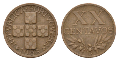 Португалия 20 сентаво 1953 KM 584 бронза 4651-768