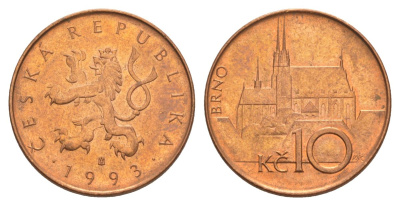 Чехия 10 крон 1993 KM 4 сталь плакированная медью aUNC 4633-722