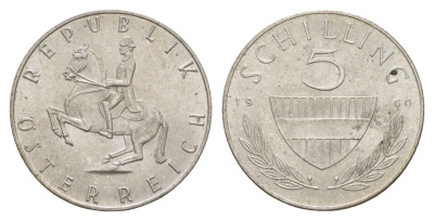 Австрия 5 шиллингов 1960 KM 1960 серебро 4657-647