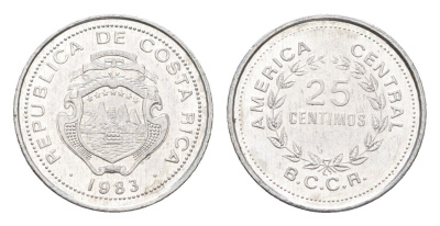 Коста-Рика 25 сентимо 1983 KM 188.3 алюминий aUNC 4664-745