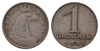 Австрия 1 грош 1933 KM 2836 бронза 4684-822