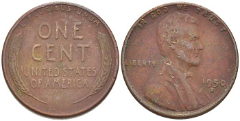 США 1 ЦЕНТ 1950 D, ЛИНКОЛЬН KM А132 медь цинк 218-544