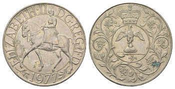 Великобритания 25 пенсов 1977 25 лет со дня коронации Елизаветы, Елизавета II (1952-2022) KM 894, Spink 4136 медно-никель 4386-622