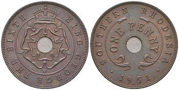 Южная Родезия 1 пенни 1951 Георг VI (1936-1952) KM 25 бронза aUNC 4616-116
