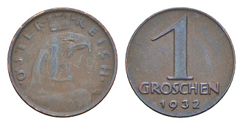 Австрия 1 грош 1932 KM 2836 бронза 4160-767