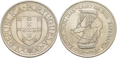 Португалия 100 эскудо 1988 серия золотой век португальских открытий, Бартоломеу Диаш KM 642 медно-никель UNC 4537-514