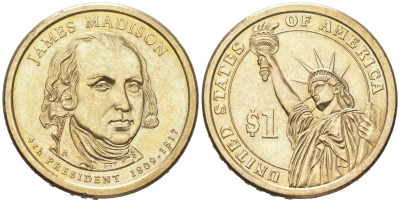 США 1 доллар 2007 P, Президент США - Джордж Вашингтон (1789-1797) KM 401 медь с марганцево-латунным покрытием 183-327