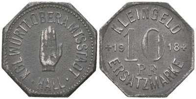 Швебиш-Халль 10 пфеннигов 1918 Funck 186.8, Men18 12736.8 железо 4617-242