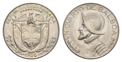 Панама 1/4 бальбоа (25 сентесимо) 1966 KM 11.2a медь плакированная медно-никелем aUNC 4642-633