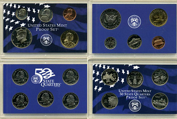 США госнабор из 10 монет 2000 25 центов юбилейные - 5 штук PROOF 7-5-2-13