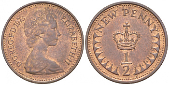 Великобритания 1/2 пенни 1973 Елизавета II (1952-2022) KM 914, Spink 4239 бронза 112-658