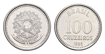 Бразилия 100 крузейро 1985 KM 595 нержавеющая сталь UNC 4664-533