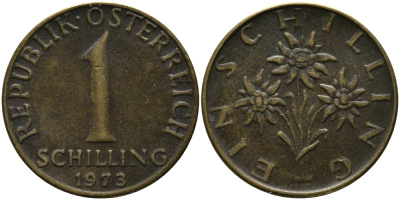 Австрия 1 шиллинг 1973 KM 2886 алюминиевая бронза 33-515
