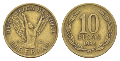 Чили 10 песо 1984 KM 218 латунь 4655-919