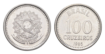 Бразилия 100 крузейро 1985 KM 595 нержавеющая сталь UNC 4664-533