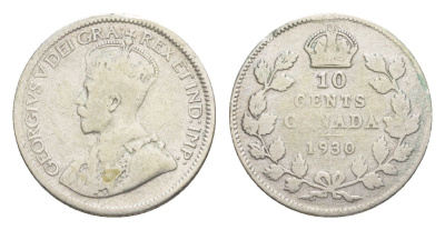 Канада 10 центов 1930 Георг V (1910-1936) KM 23a серебро 4639-535