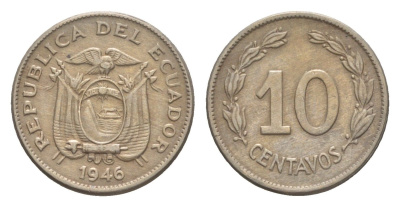 Эквадор 10 сентаво 1946 KM 76b медно-никель 4640-1148
