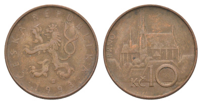 Чехия 10 крон 1993 кафедральный собор в Брно KM 4 сталь плакированная медью 4529-723