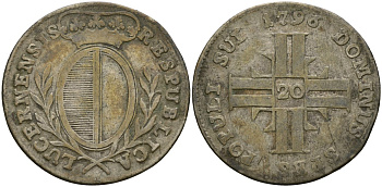 Люцерн, Швейцария 20 крейцеров 1796 KM 88 серебро 4044-1444