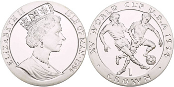 Остров Мэн 1 крона 1994 чемпионат мира по футболу 1994 года В США, два игрока KM 370а серебро PROOF 1081-6-23