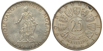 Австрия 25 шиллингов 1956 200 лет со дня рождения Моцарта KM 2881 серебро aUNC 1520-213