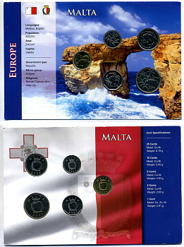 Мальта набор из 5 монет 2001-2005 картонный буклет (1, 2, 5, 10, 25 центов) UNC 3-4-9-03
