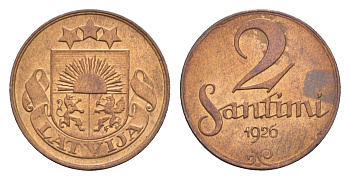 Латвия 2 сантима 1926 KM 2 бронза 4658-1145