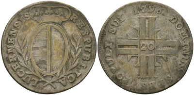 Люцерн, Швейцария 20 крейцеров 1796 KM 88 серебро 4044-1444