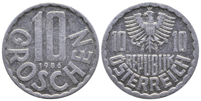 АВСТРИЯ 10 ГРОШЕЙ 1986 KM 2878 алюминий 53-634