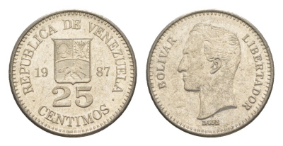 Венесуэла 25 сентимо 1987 Симон Боливар Y 50.2 никель 4580-565