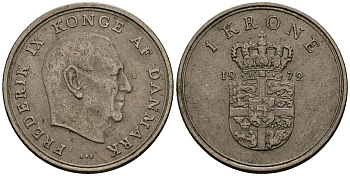 Дания 1 крона 1972 Фредерик IX (1947-1972) KM 852 медно-никель 4176-523