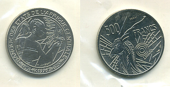 Центрально-Африканские штаты 500 франков 1976 пробник, ESSAI, Конго, в оригинальной упаковке KM E9 никель UNC 5010-133