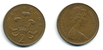 Великобритания 2 пенса 1971 Елизавета II (1952-2022) КМ 916, Spink 4235 (C1) бронза 4110-556