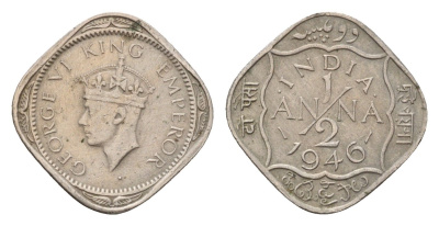 Британская Индия 1/2 анны 1946 Георг VI (1936-1952) KM 535 медно-никель 3334-1241