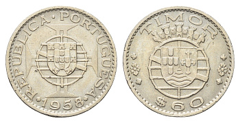 Португальский Тимор 60 сентаво 1958 год-тип KM 12 медь цинк никель 4669-754
