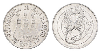 Сан-Марино 2 лиры 1975 Любовь у животных KM 41 алюминий UNC 4647-166