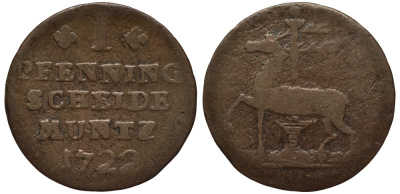 Штольберг-Россла 1 пфенниг 1722 Юстус Кристиан I (1704-1739) медь 1517-711