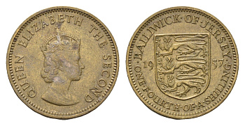 Джерси 1/4 шиллинга 1957 Елизавета II (1952-2022) KM 22 никель латунь 4687-751