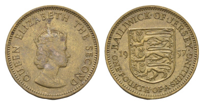 Джерси 1/4 шиллинга 1957 Елизавета II (1952-2022) KM 22 никель латунь 4687-751