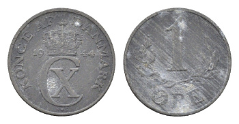 Дания 1 эре 1944 KM 832 цинк 4705-732