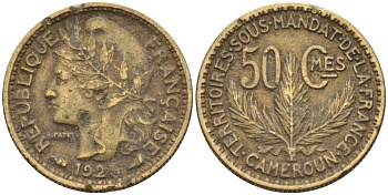 Французский Камерун 50 сантимов 1925 (а), монетный двор Париж KM 1 алюминиевая бронза 4164-1238