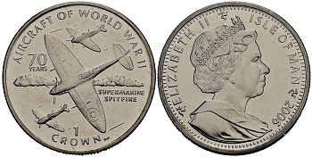 Остров Мэн 1 крона 2006 70 лет создания самолета Спитфайр KM NEW медно-никель UNC 74-533