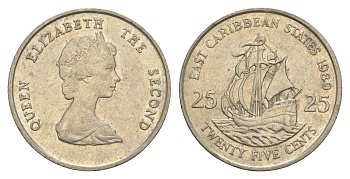 Восточные Карибские острова (Карибы) 25 центов 1989 KM 14 медно-никель 4646-243