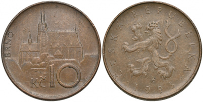 Чехия 10 крон 1993 кафедральный собор, город Брно KM 4 сталь плакированная медью 51-1912