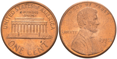 США 1 ЦЕНТ 1992 D, ЛИНКОЛЬН KM 201b цинк плакированный медью 188-242