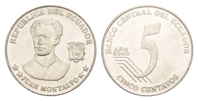 Эквадор 5 сентаво 2000 KM 105 нержавеющая сталь UNC 4640-1134