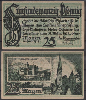 Майен 25 пфеннигов 1919 DeNG 2 M20.1b бумага 8613-60-1-2